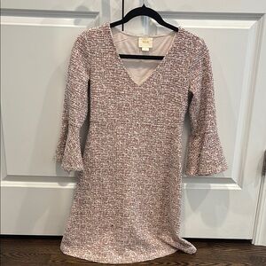 Maeve Bell Sleeve V-Neck Dress in Burgundy and Cream